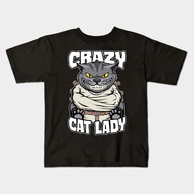 Crazy Cat Lady Funny Mad Cartoon Cat Lover Halloween Kids T-Shirt by Grandeduc